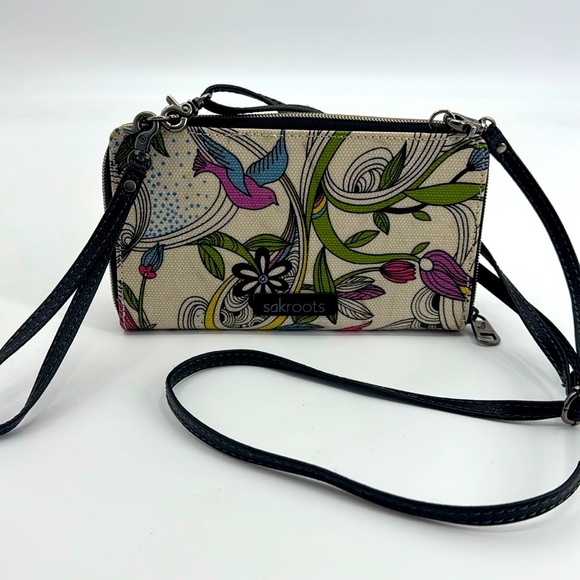 Sakroots Vintage Bird Floral Print Smartphone Organizer Wallet Crossbody Bag - Picture 1 of 11